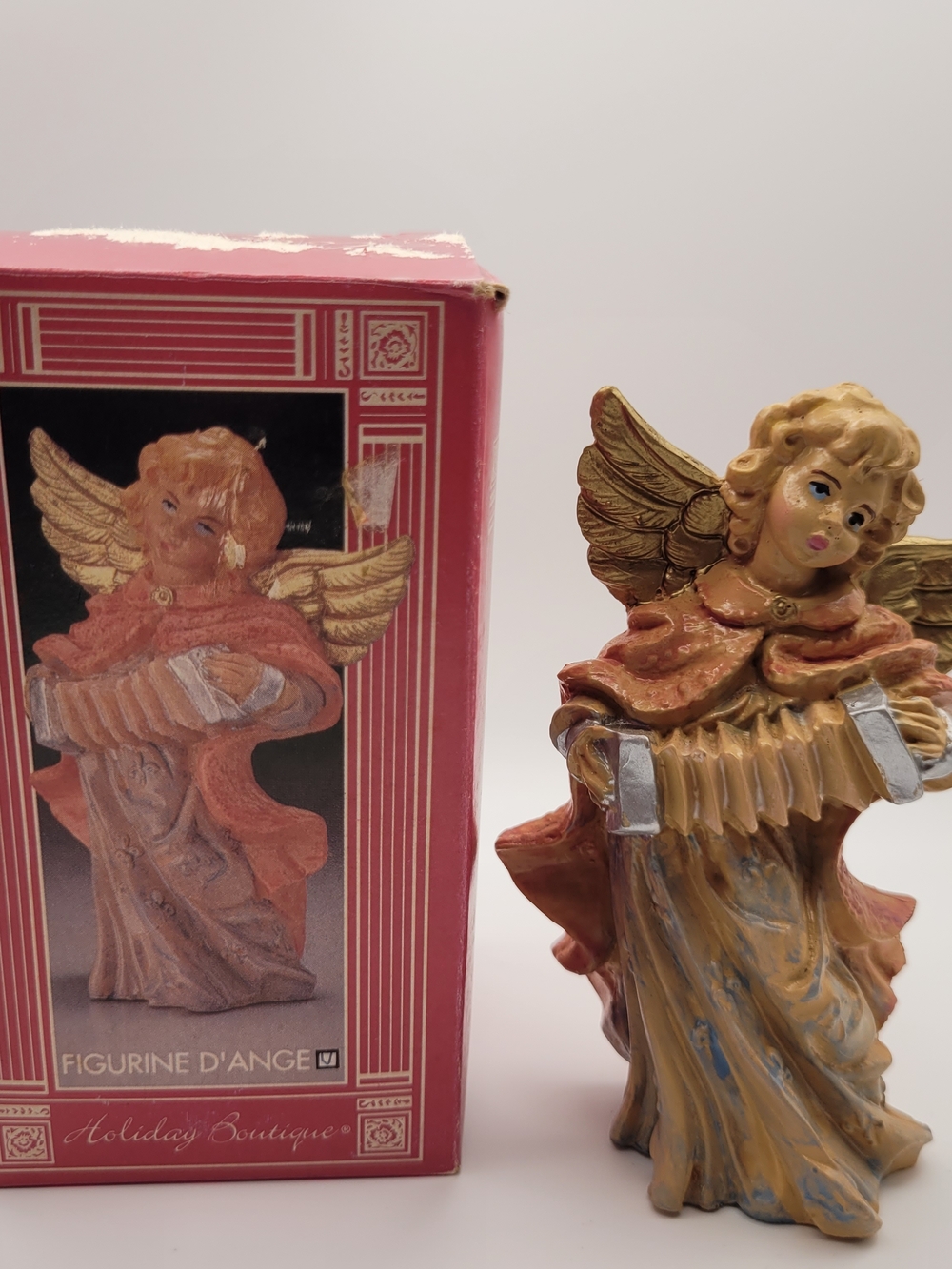 Vintage 1992 Angel Playing Accordion With Box